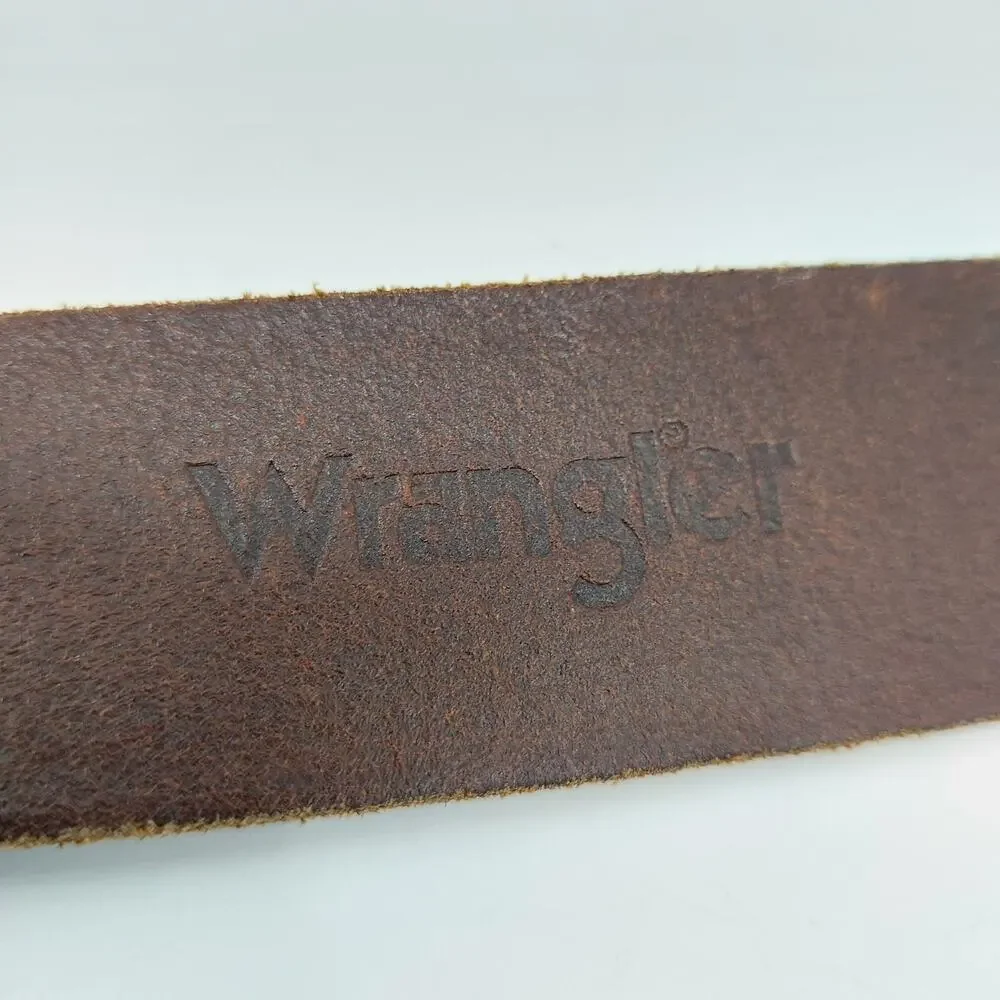 Wrangler Mens Brown Leather Belt Sz 34 Silver 1 Prong Buckle